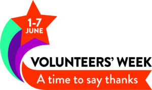 Volunteers' Week 2021 logo with the tagline 'A time to say thanks'
